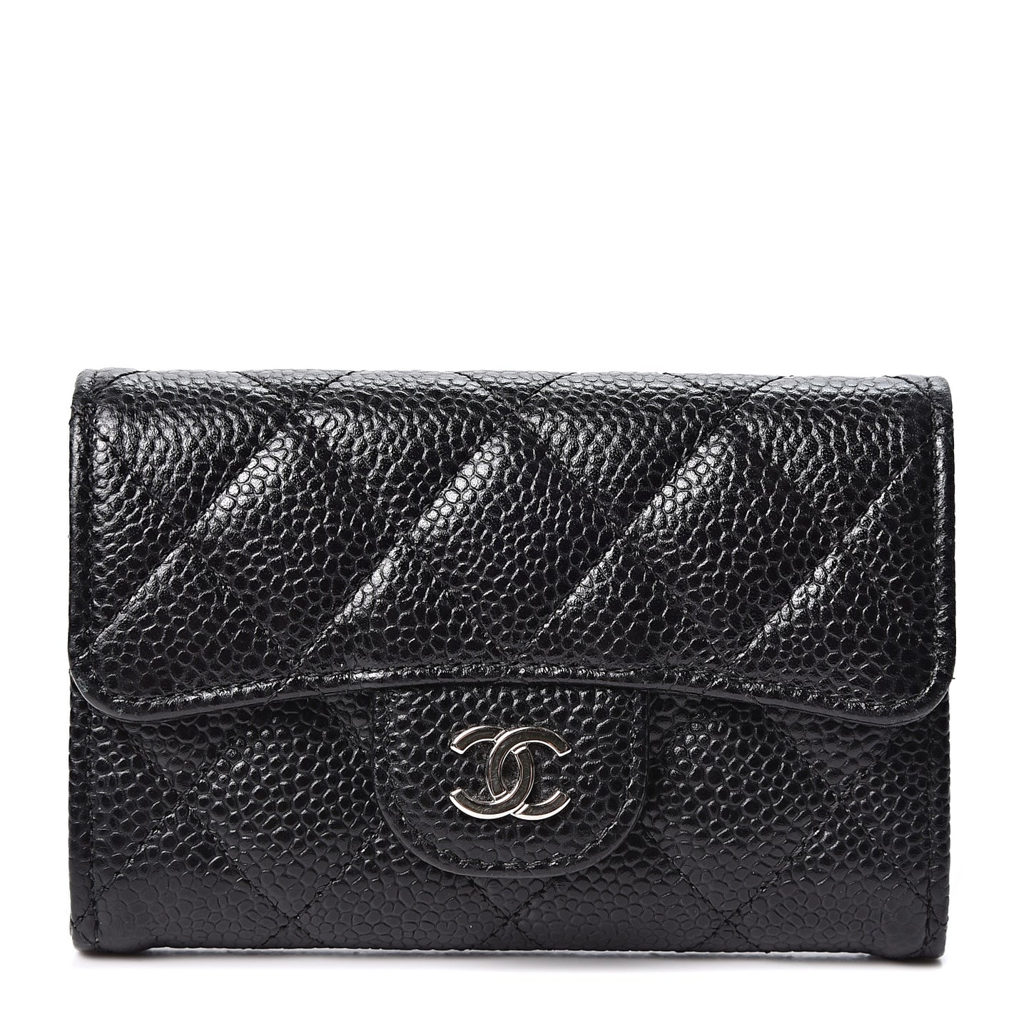 Caviar Quilted Flap Card Holder Wallet Black