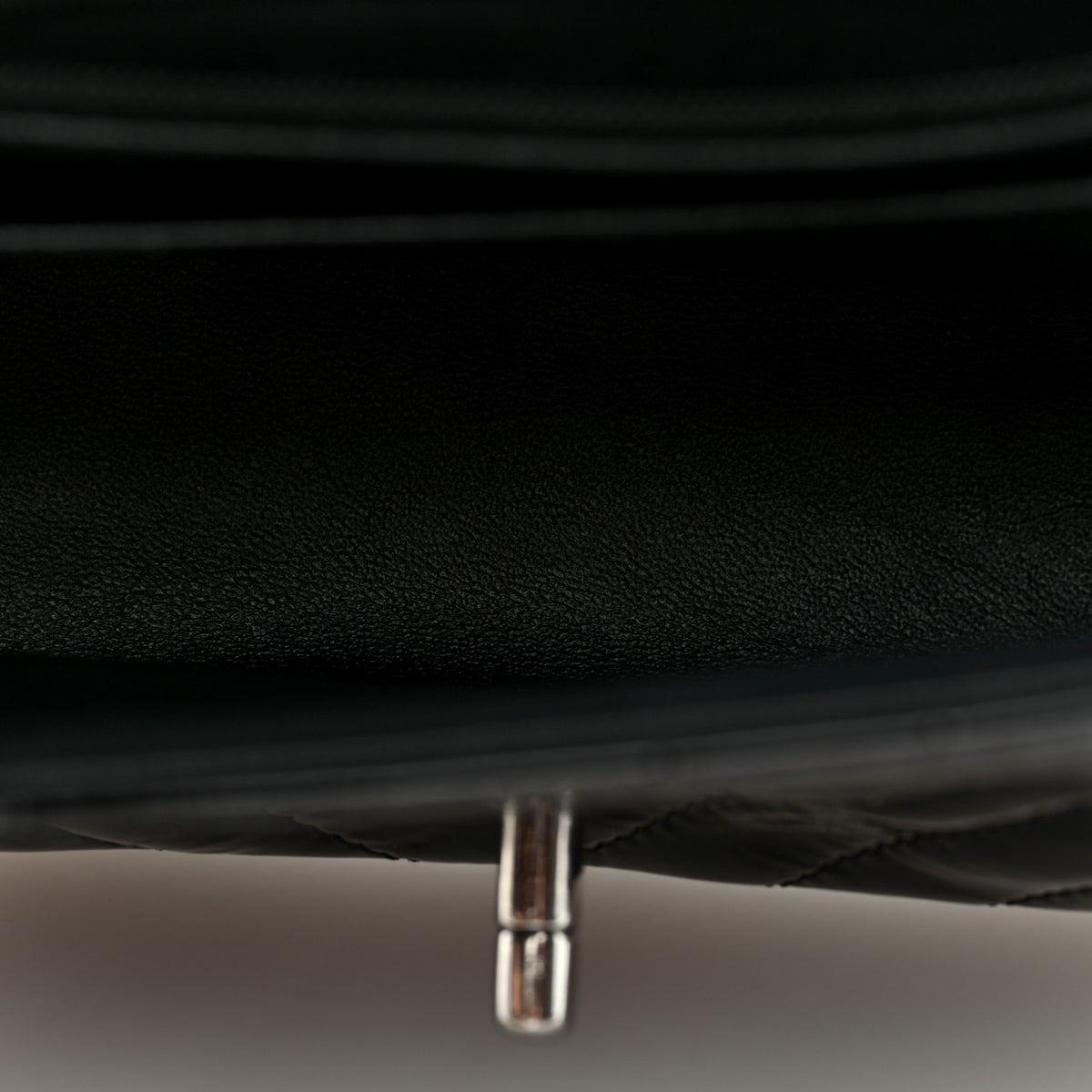 Patent Calfskin Chevron Quilted Mini Square Flap Black