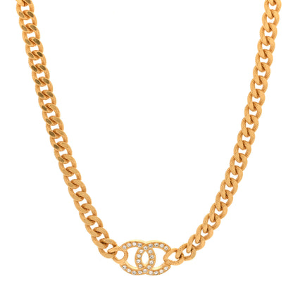 Chanel Metal Crystal Textured CC Chain Choker Necklace Gold 1 of 5