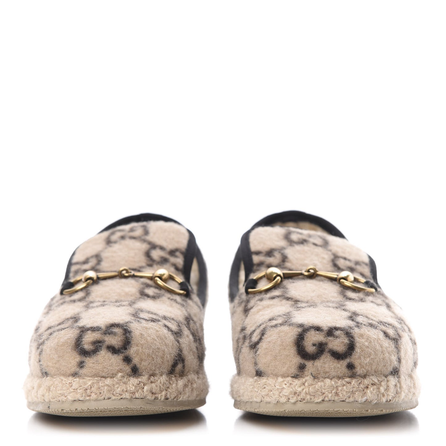 Covered Wool GG Monogram Mens Fria Horsebit Loafers 6 Beige Ebony Black Butterscotch