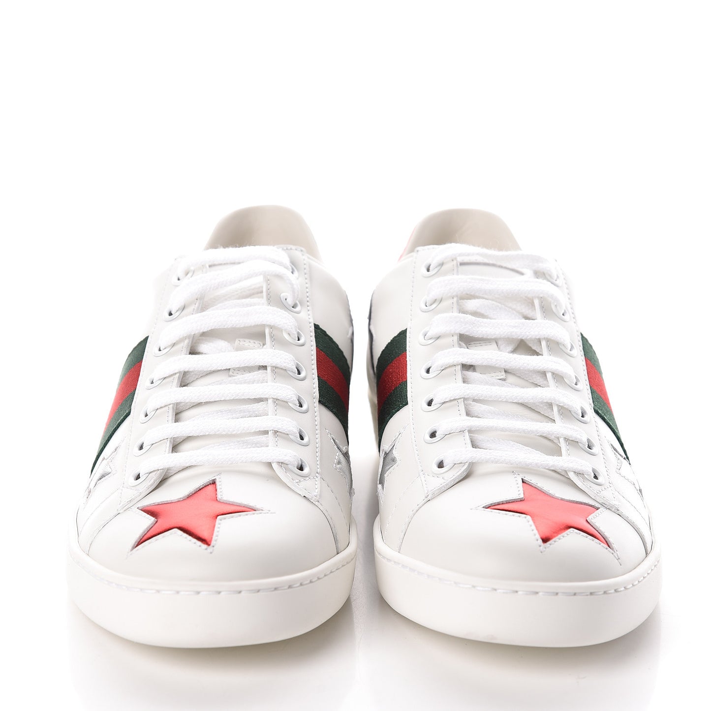 Calfskin Ayers Web Star Embroidered Womens Ace Sneakers 39.5 White Multi