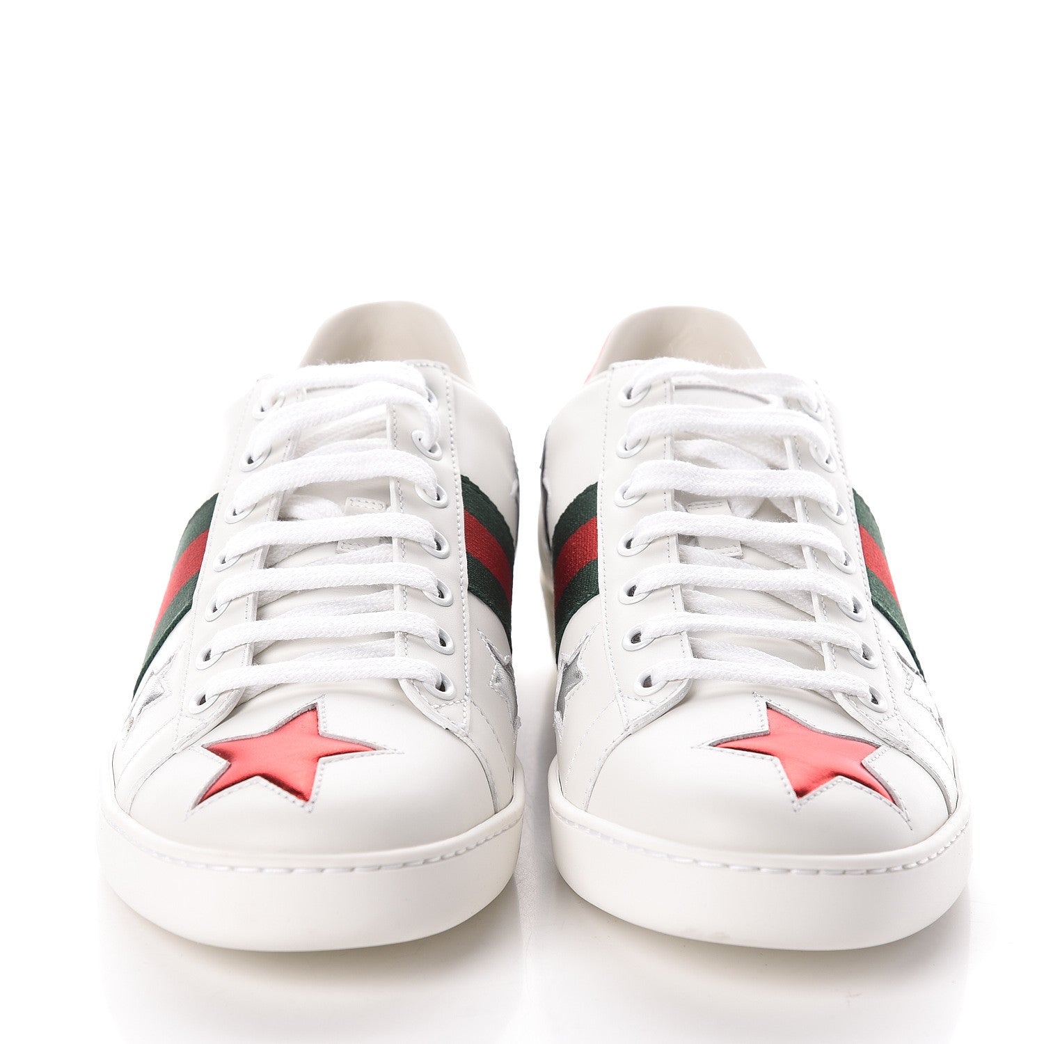 Gucci Calfskin Ayers Web Star Embroidered Womens Ace Sneakers 39.5 White Multi 2 of 8