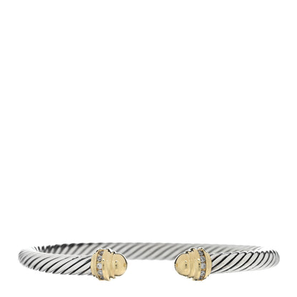 David Yurman Sterling Silver 18K Yellow Gold Diamond 5mm Dome Cable Classics Bracelet 1 of 3