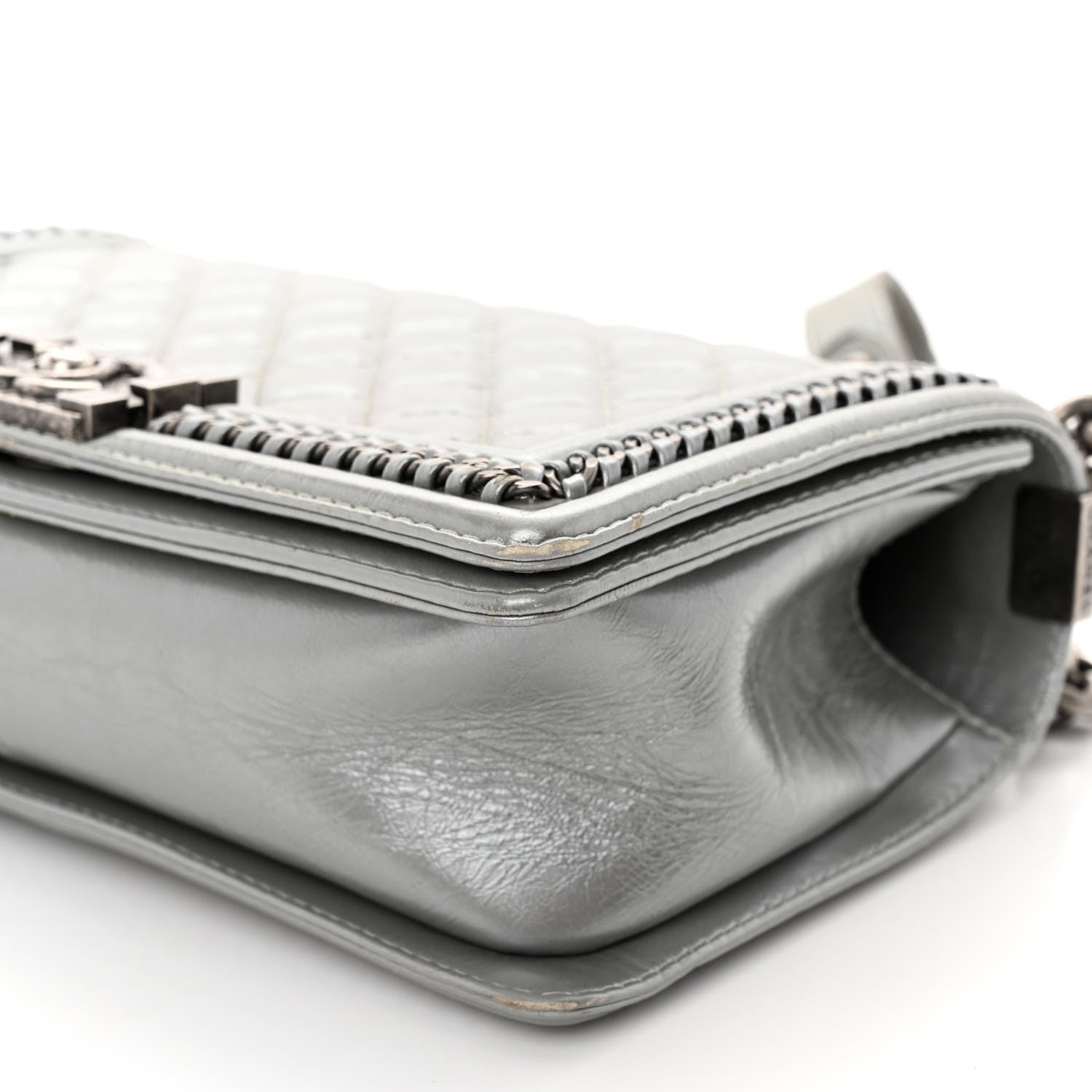 Chanel Metallic Aged Calfskin Quilted Medium Top Handle Boy Flap Silver 10 of 12