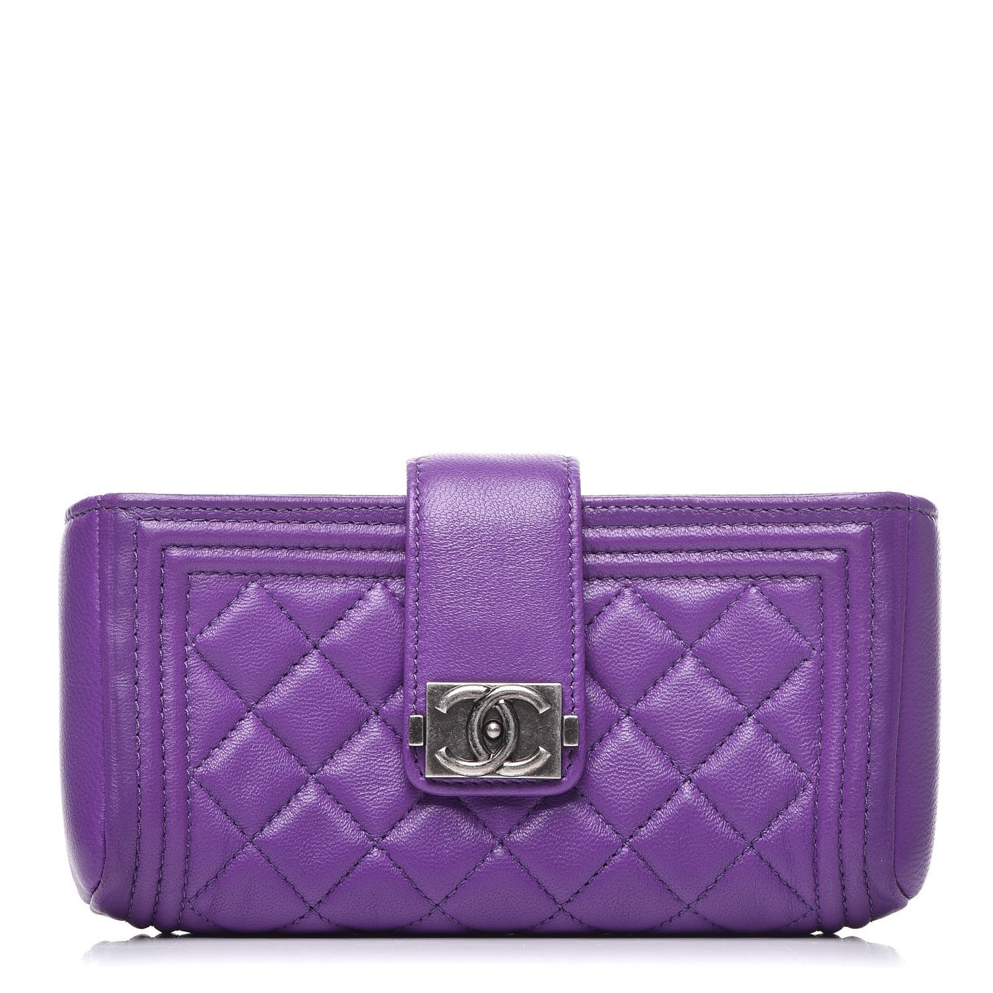 Lambskin Quilted Mini Boy Phone Holder Clutch Purple
