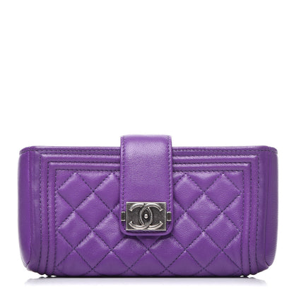 Chanel Lambskin Quilted Mini Boy Phone Holder Clutch Purple 1 of 10
