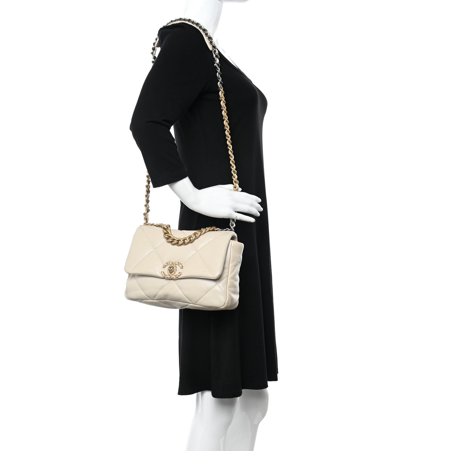 Chanel Goatskin Quilted Medium Chanel 19 Flap Beige 2 of 13
