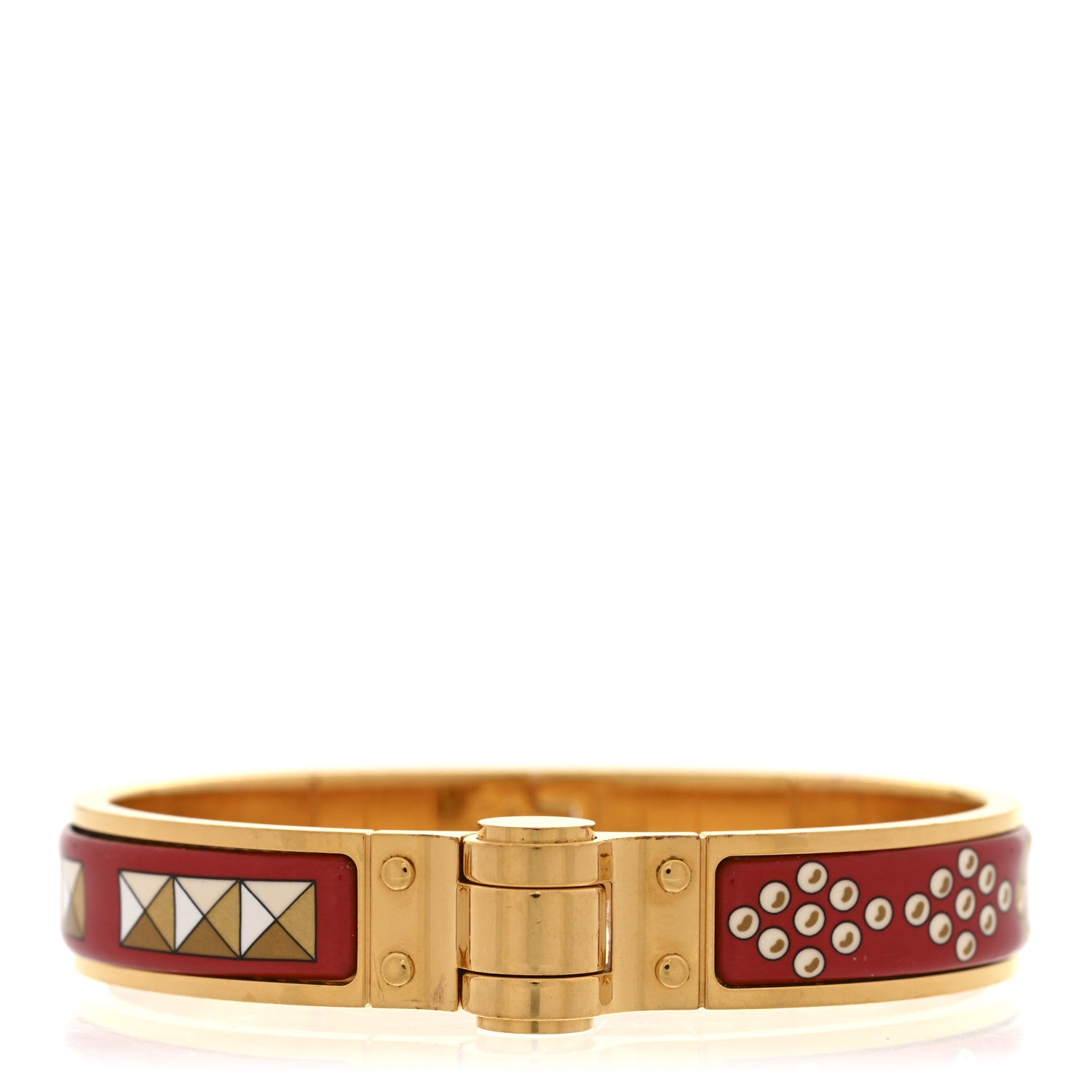 Hermes Enamel Printed Narrow Colliers De Chiens Hinged Bracelet M La Vie En Rouge 1 of 5