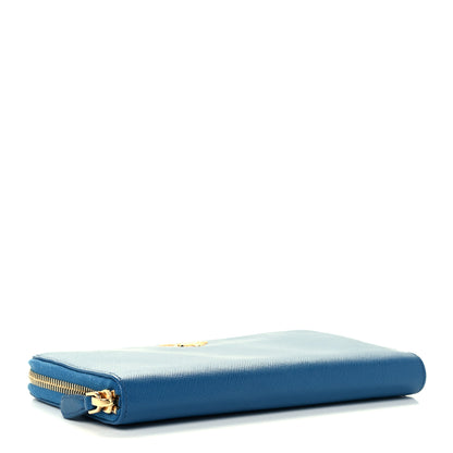 Prada Saffiano Metal Zip Around Wallet Blue 7 of 12
