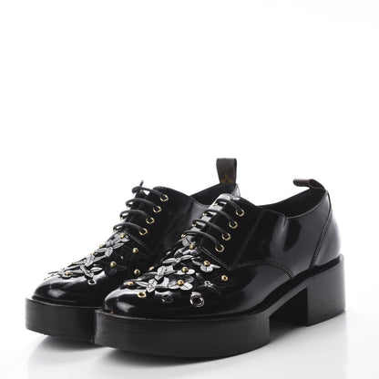 Louis Vuitton Patent Calfskin Blooms Flat Derby Platform Shoes 39 Black 3 of 9