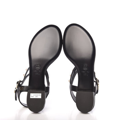 Chanel Lambskin Pearl Thong Sandals 35.5 Black 5 of 9