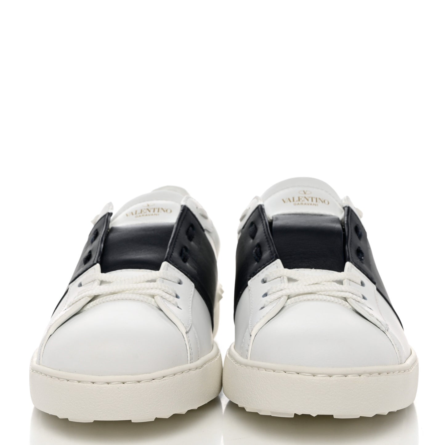 Calfskin Mens Rockstud Open Sneakers 43 White Black