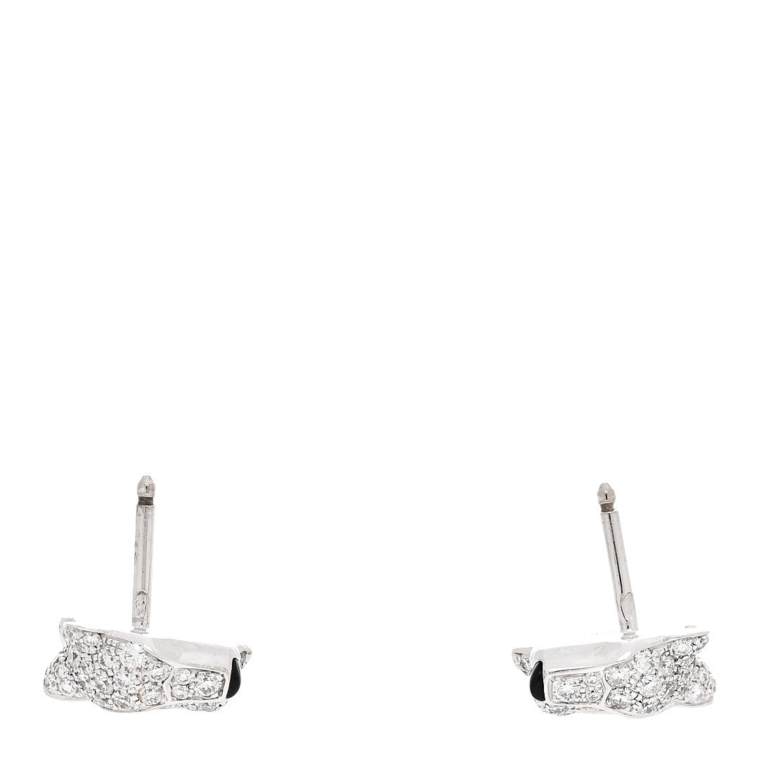 18K White Gold Diamond Onyx Emerald Panthere Earrings