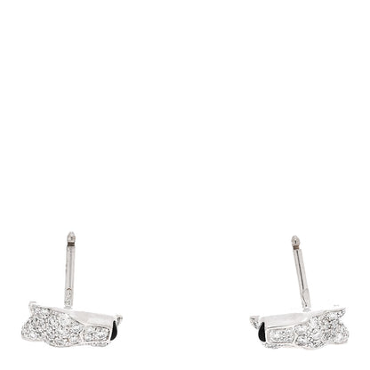 Cartier 18K White Gold Diamond Onyx Emerald Panthere Earrings 3 of 4