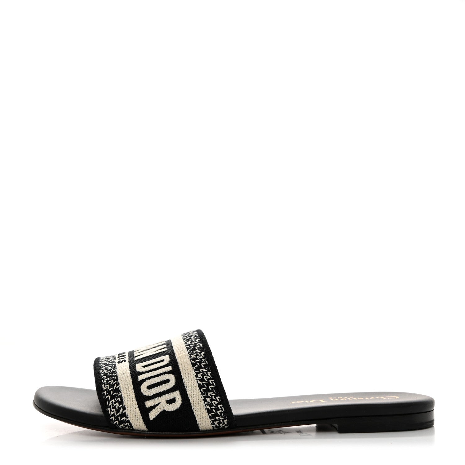 Christian Dior Canvas Embroidered Dway Mules Slide Sandals 35.5 Black 1 of 9