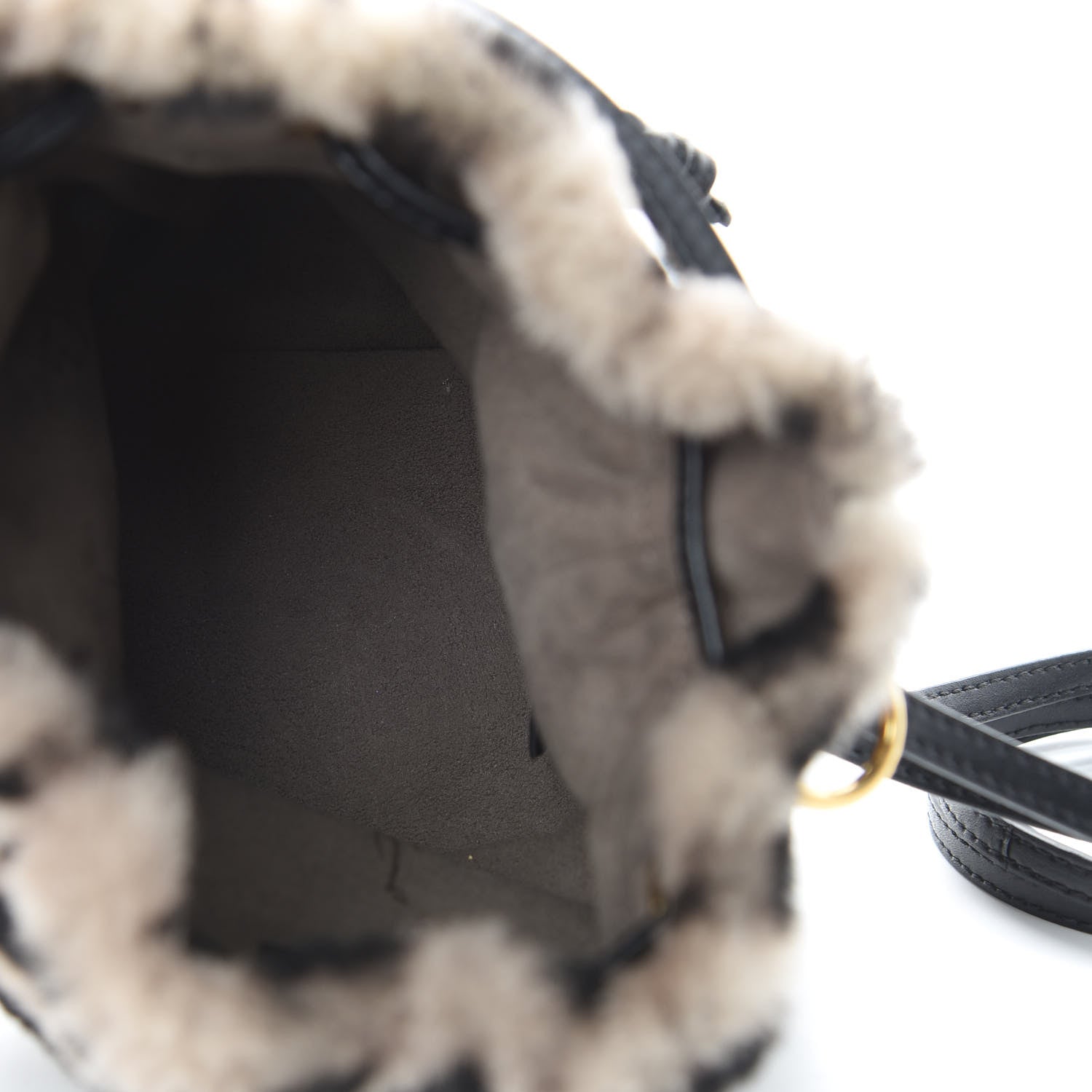 Fendi Shearling F is Fendi Macro FF 1974 Diagonal Mini Mon Tresor Bucket Bag Dove Black 5 of 13