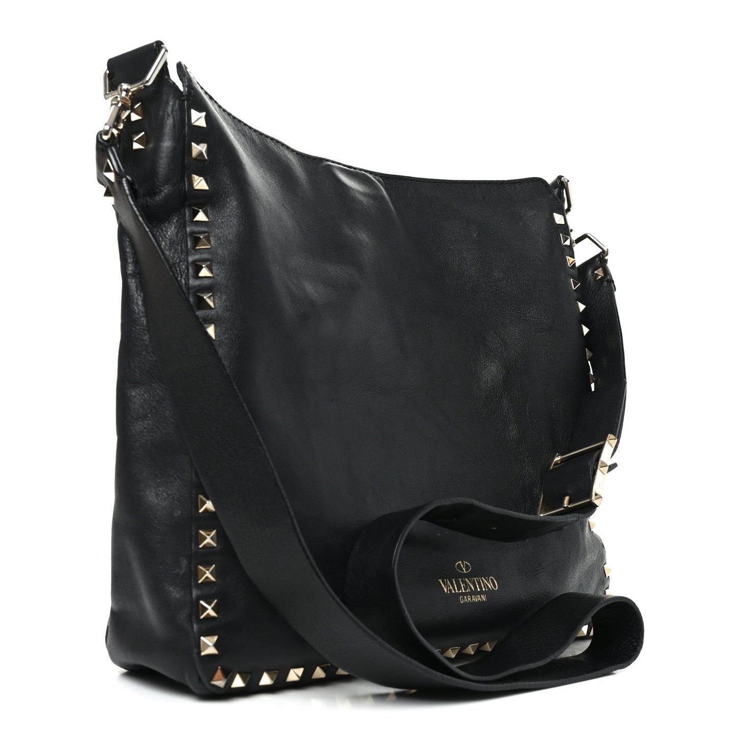 Vitello Calfskin Small Rockstud Flip-Lock Messenger Bag Black