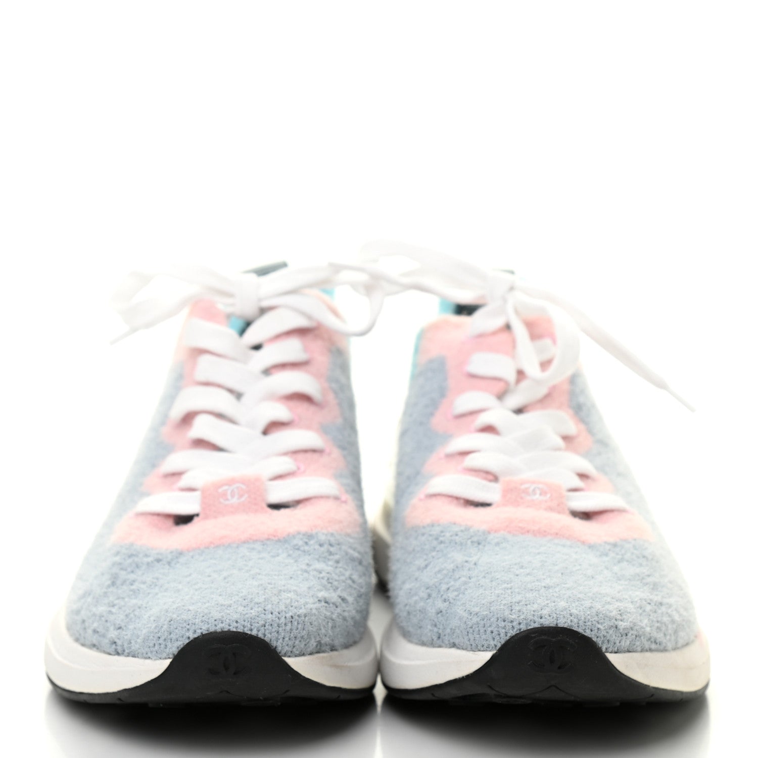 Chanel Mixed Fabrics Knit Sneakers 39 Grey Pink Blue 2 of 7