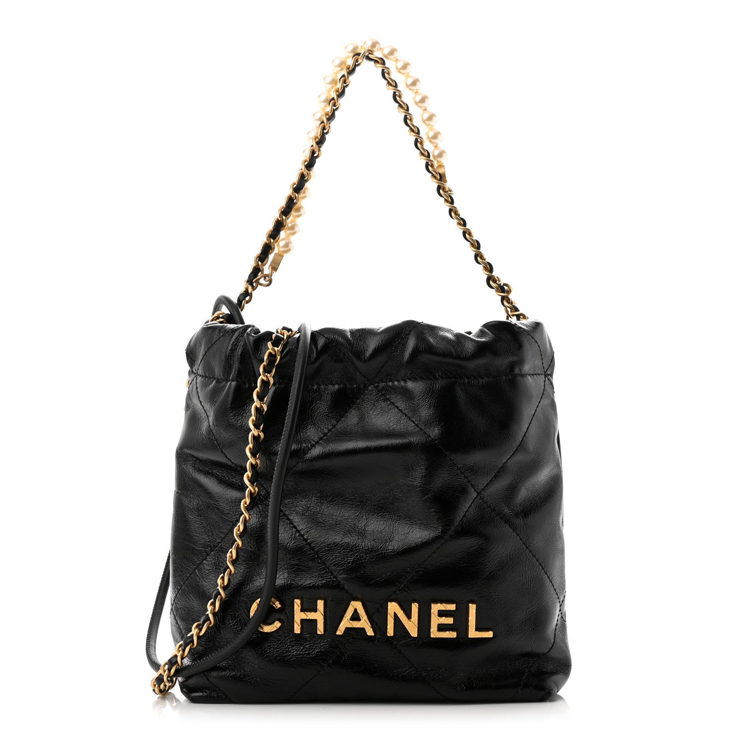 Chanel Shiny Crumpled Calfskin Quilted Pearl Mini Chanel 22 Black 1 of 21