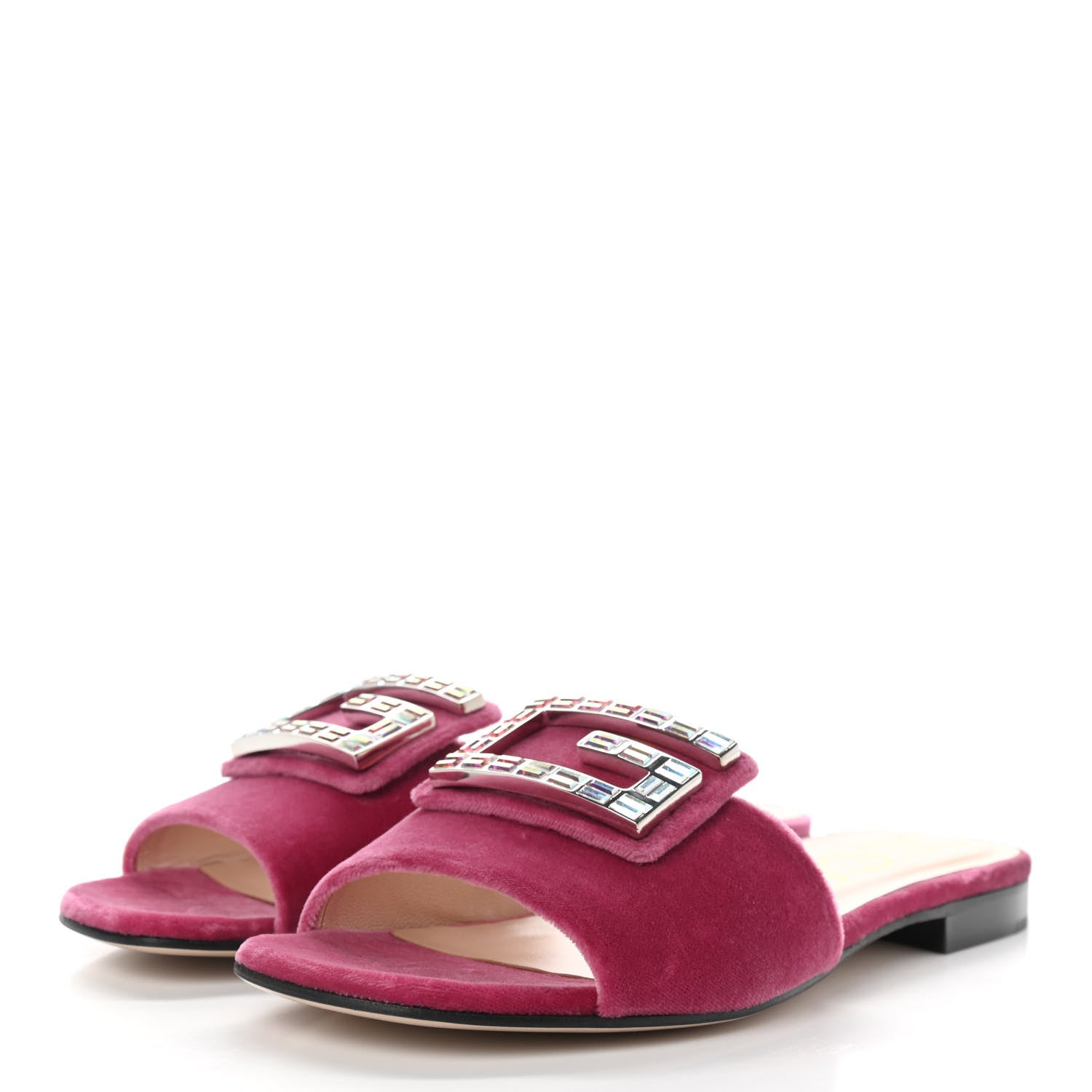 Gucci Velvet Crystal Square G Madelyn Slide Sandals 39 Light Raspberry Rose 3 of 11
