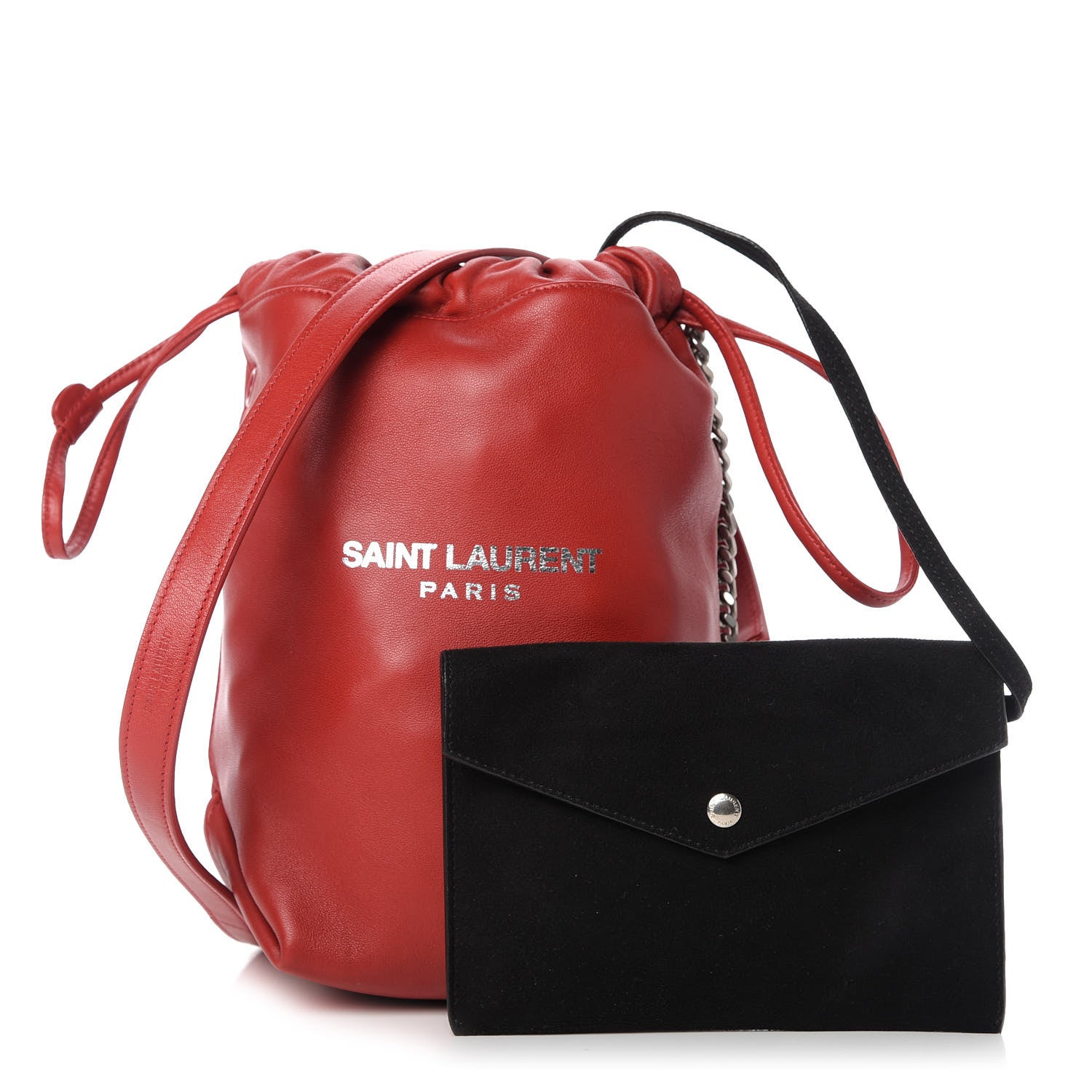Saint Laurent Lambskin Small Teddy Bucket Bag Red 1 of 10