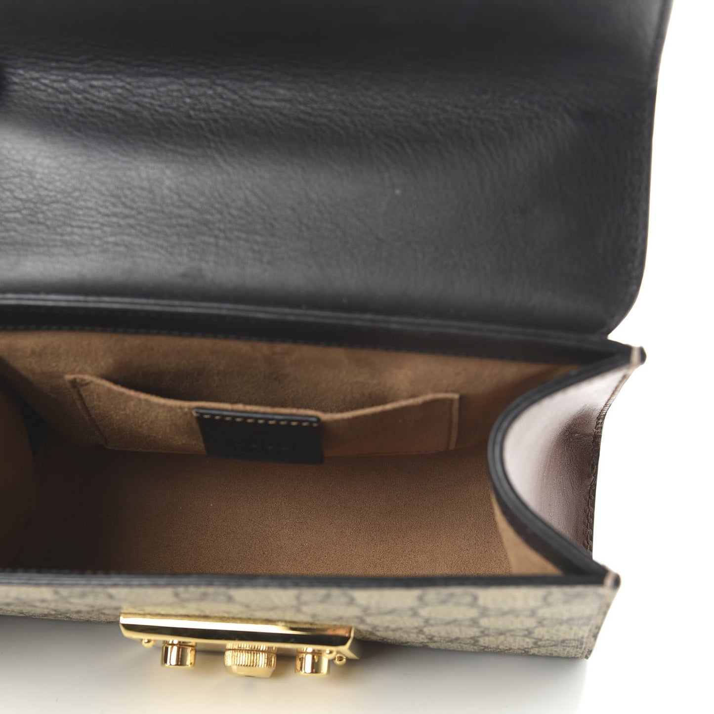 GG Supreme Monogram Calfskin Small Padlock Shoulder Bag Beige Black Cuir