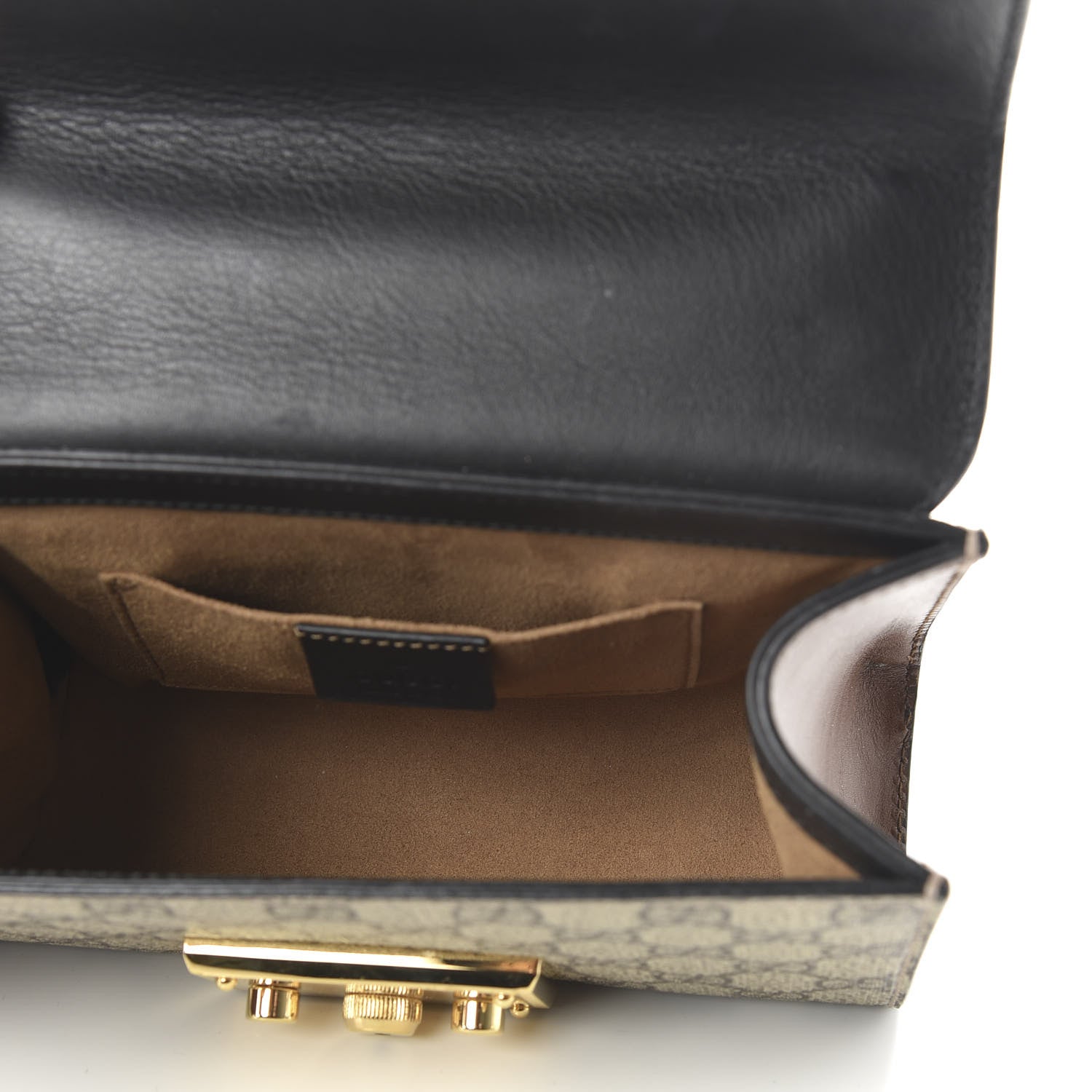Gucci GG Supreme Monogram Calfskin Small Padlock Shoulder Bag Beige Black Cuir 5 of 10