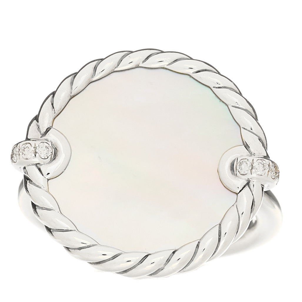 David Yurman Sterling Silver Mother Of Pearl Diamond Elements Ring 54 6.75 1 of 5