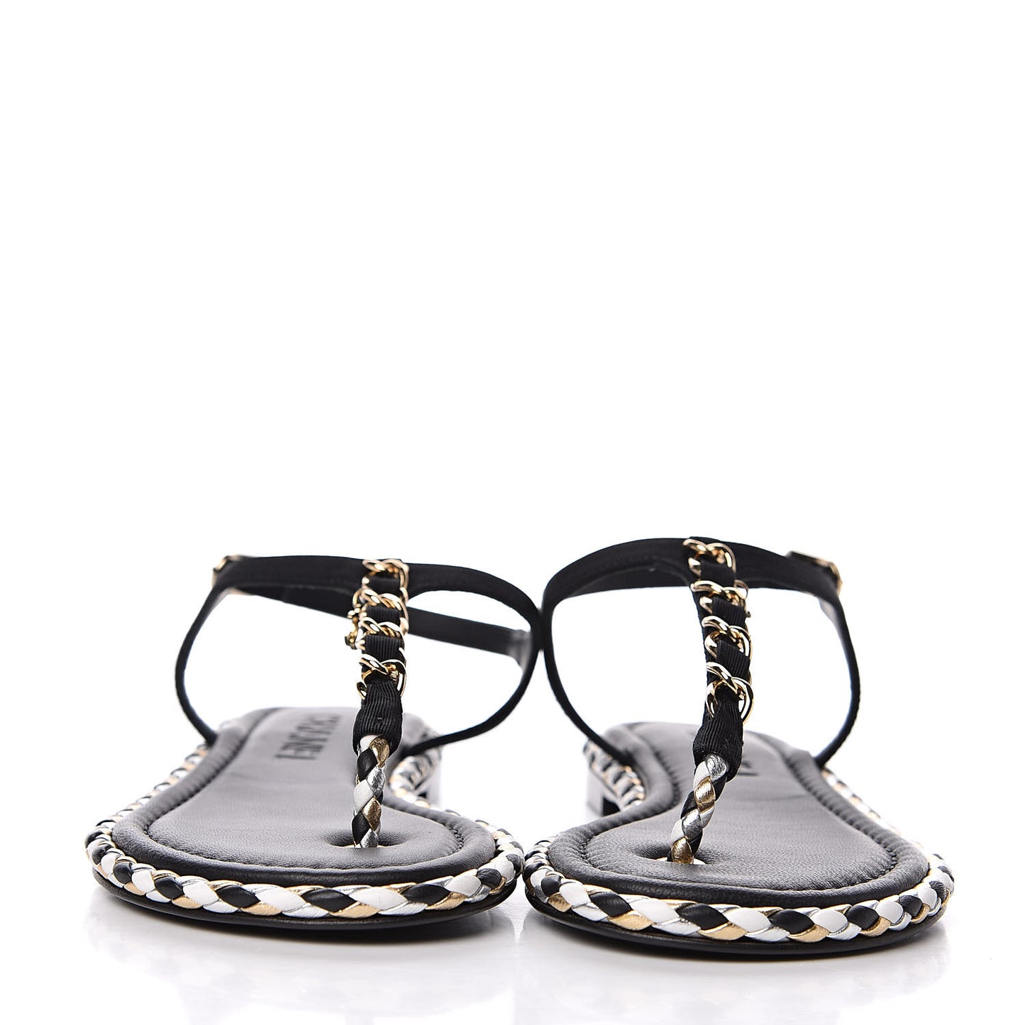 Grosgrain Chain Thong Sandals 35 Black