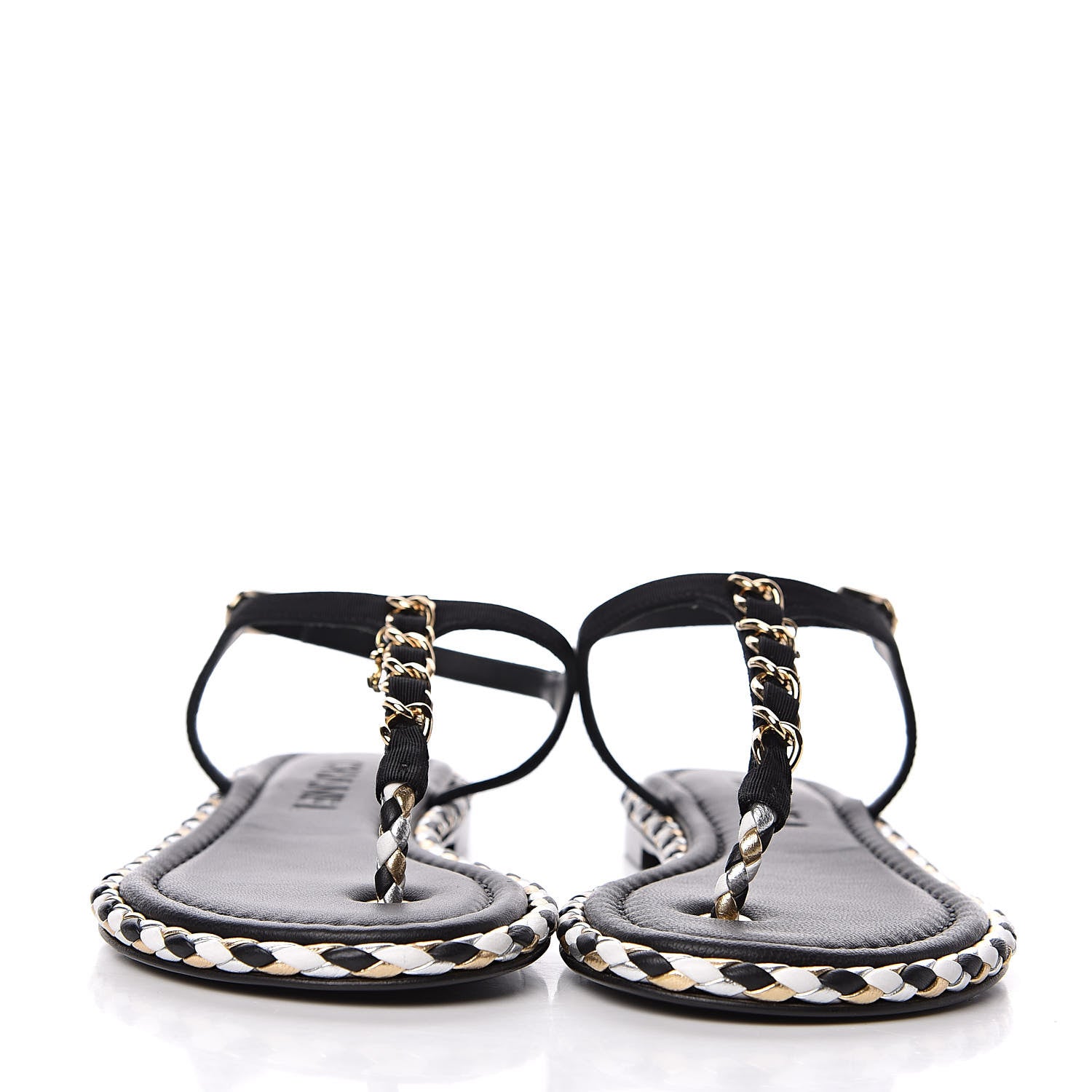 Chanel Grosgrain Chain Thong Sandals 35 Black 2 of 9