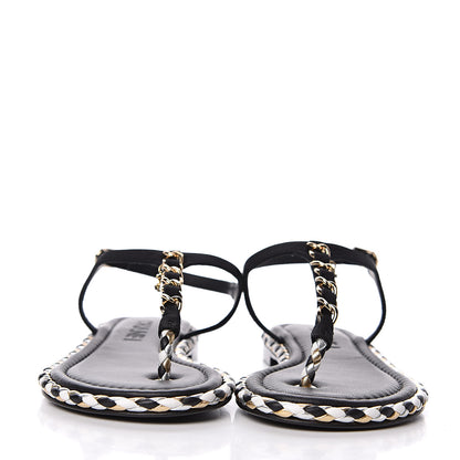 Chanel Grosgrain Chain Thong Sandals 35 Black 2 of 9