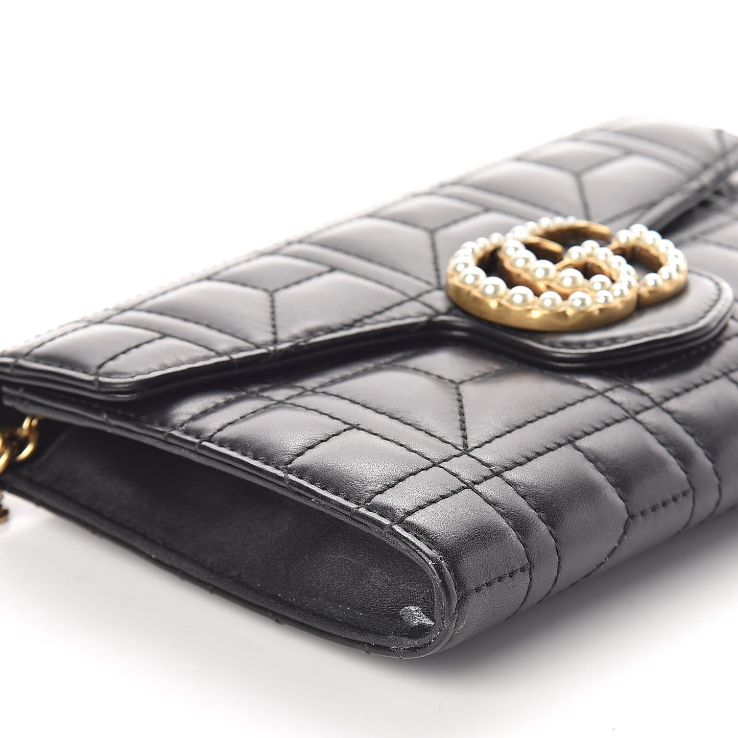 Calfskin Matelasse Mini Pearly GG Marmont Chain Wallet Black