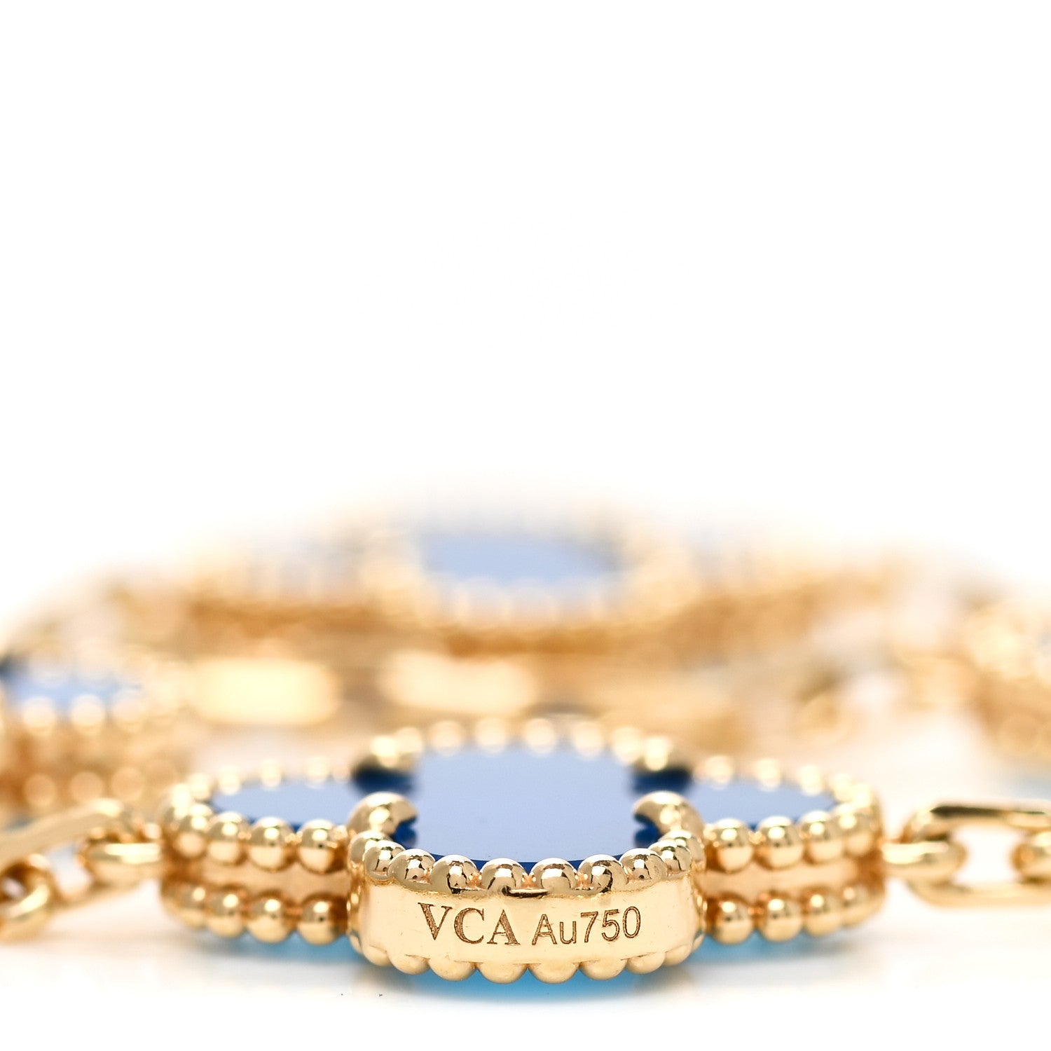 Van Cleef & Arpels 18K Yellow Gold Blue Agate 10 Motifs Vintage Alhambra Necklace 5 of 6