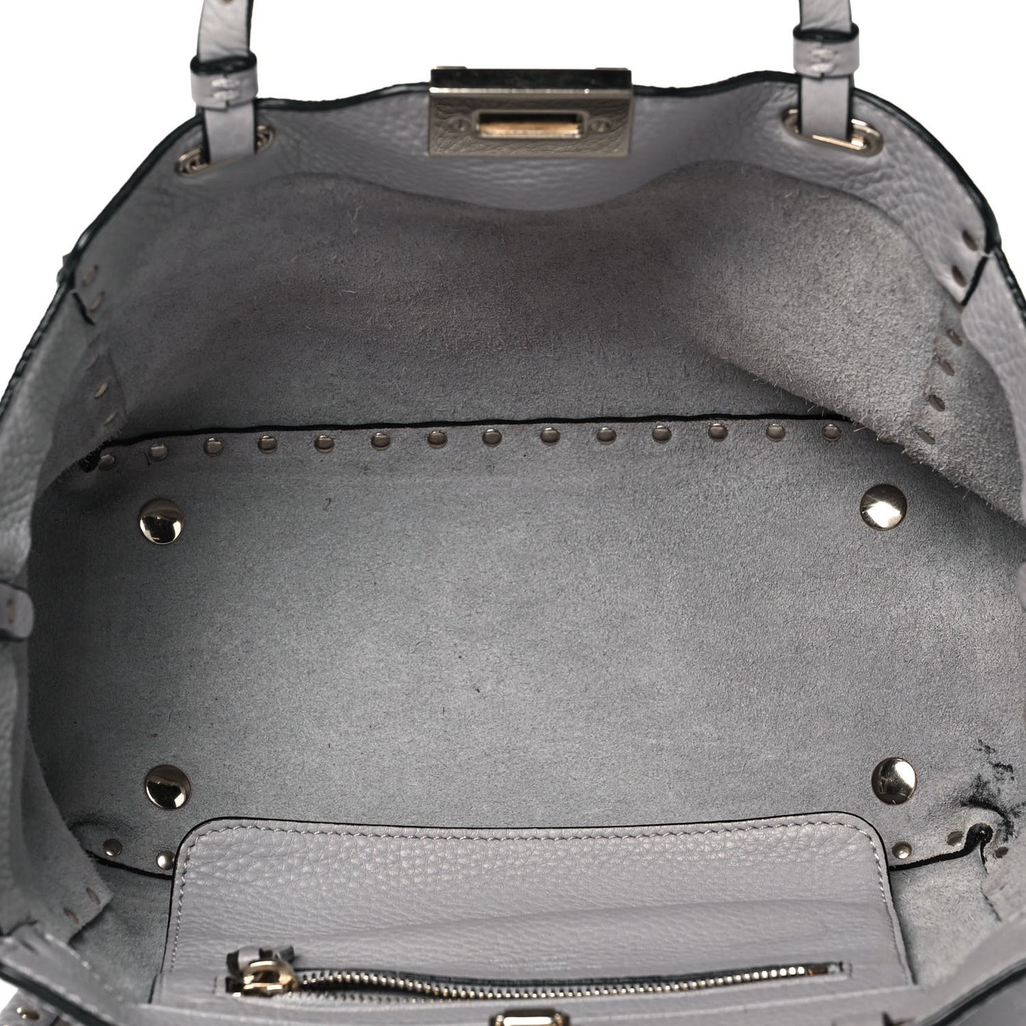 Grained Calfskin Small Rockstud Tote Light Stone