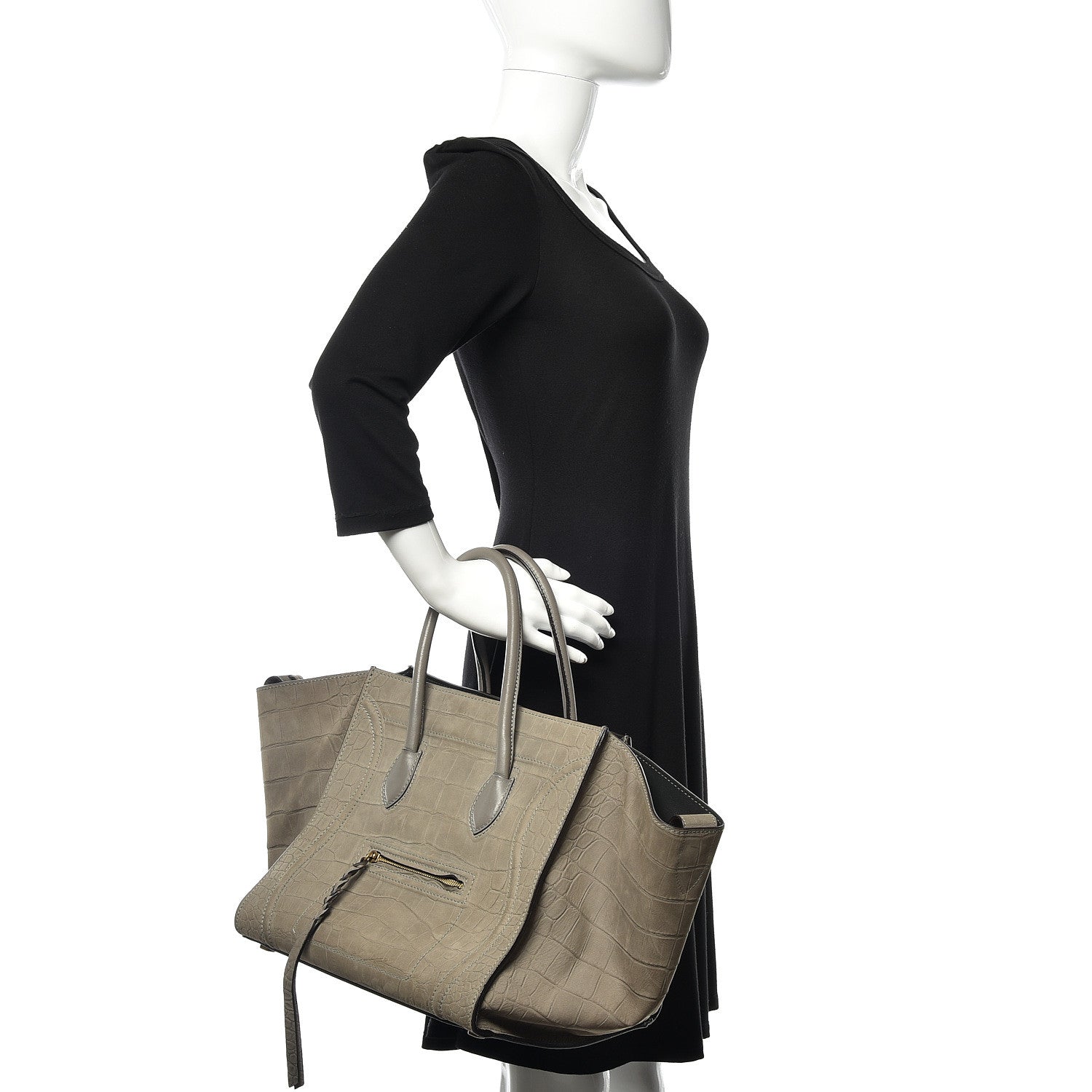 Celine Crocodile Embossed Nubuck Medium Phantom Luggage Grey 2 of 12