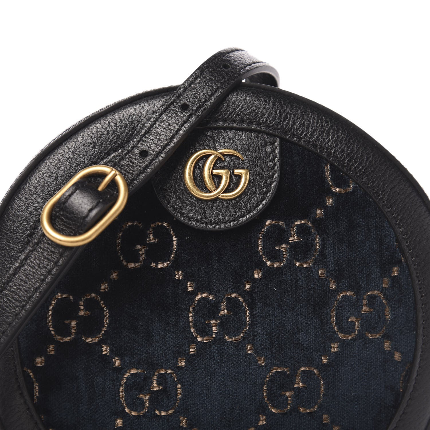 Gucci Velvet Calfskin GG Monogram Round Shoulder Bag Blue Beige 11 of 11