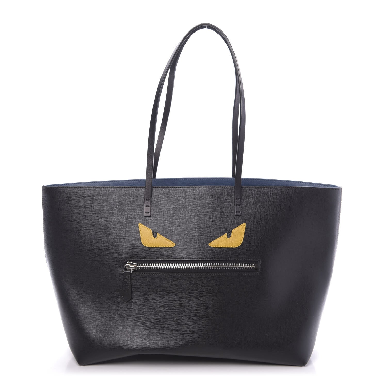 Fendi Vitello Elite Cuoio Monster Buggies Medium Roll Tote Black Multicolor Blue Cobalto 1 of 11