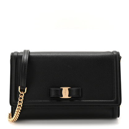 Salvatore Ferragamo Hammered Calfskin Vara Bow Mini Bag Black 1 of 9