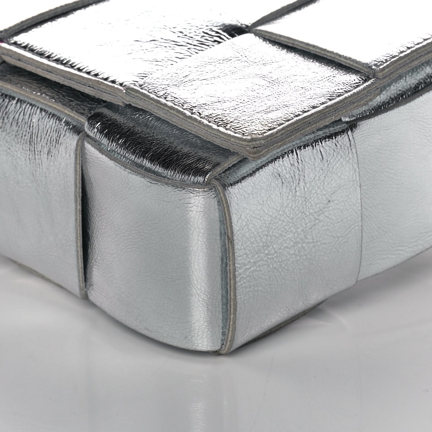 Metallic Lambskin Maxi Intrecciato Cassette Crossbody Bag Silver