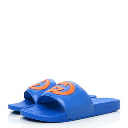 Gucci Nappa Miro Soft Calfskin Interlocking G Mens Slide Sandals 9 Bright Splash Carrot Orange 3 of 7