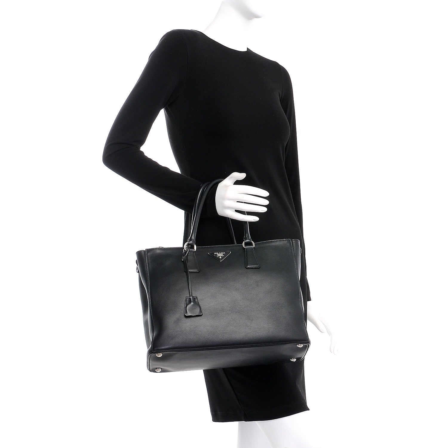 Prada City Calf Bi-Color Medium Galleria Double Zip Tote Black Celeste 3 of 10