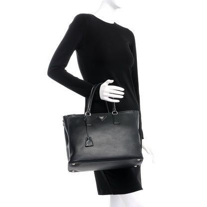 Prada City Calf Bi-Color Medium Galleria Double Zip Tote Black Celeste 3 of 10