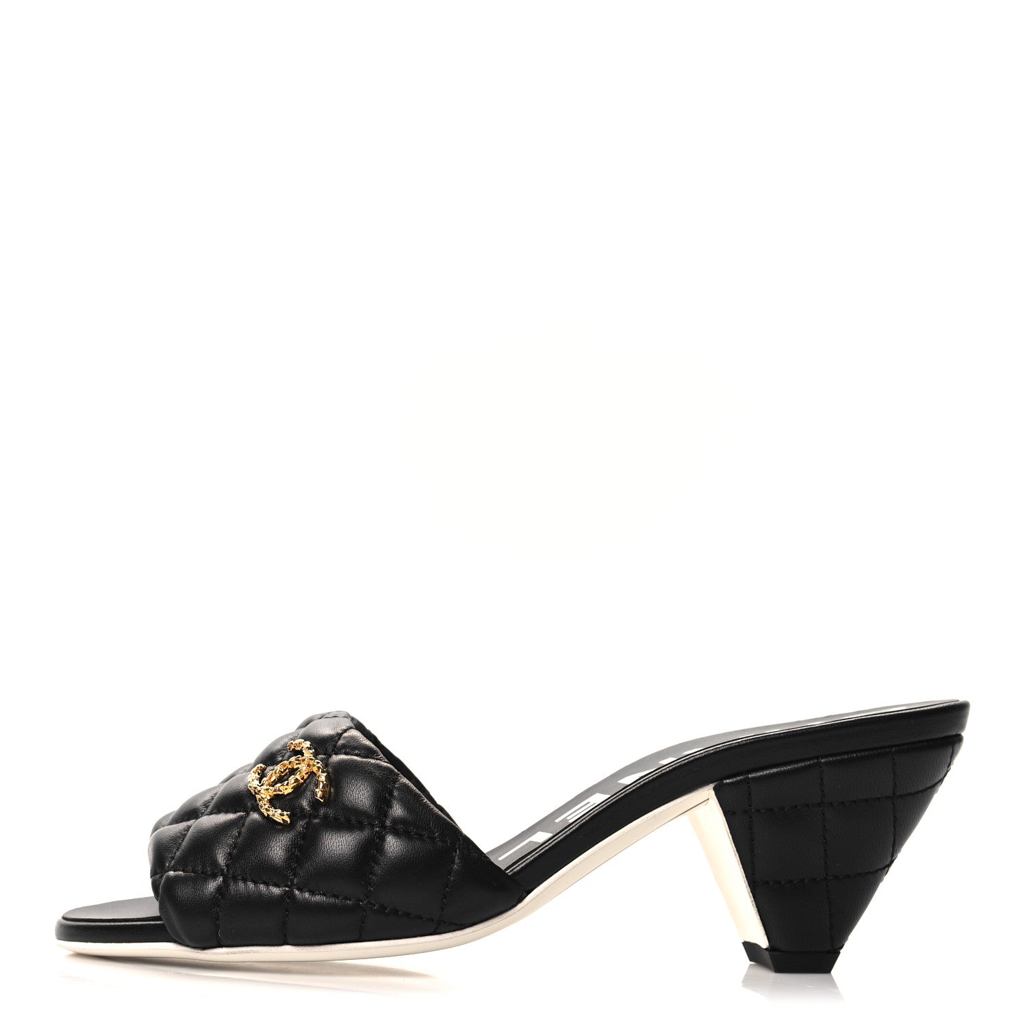 Chanel Lambskin Quilted Textured CC Mules 36 Black 1 of 8