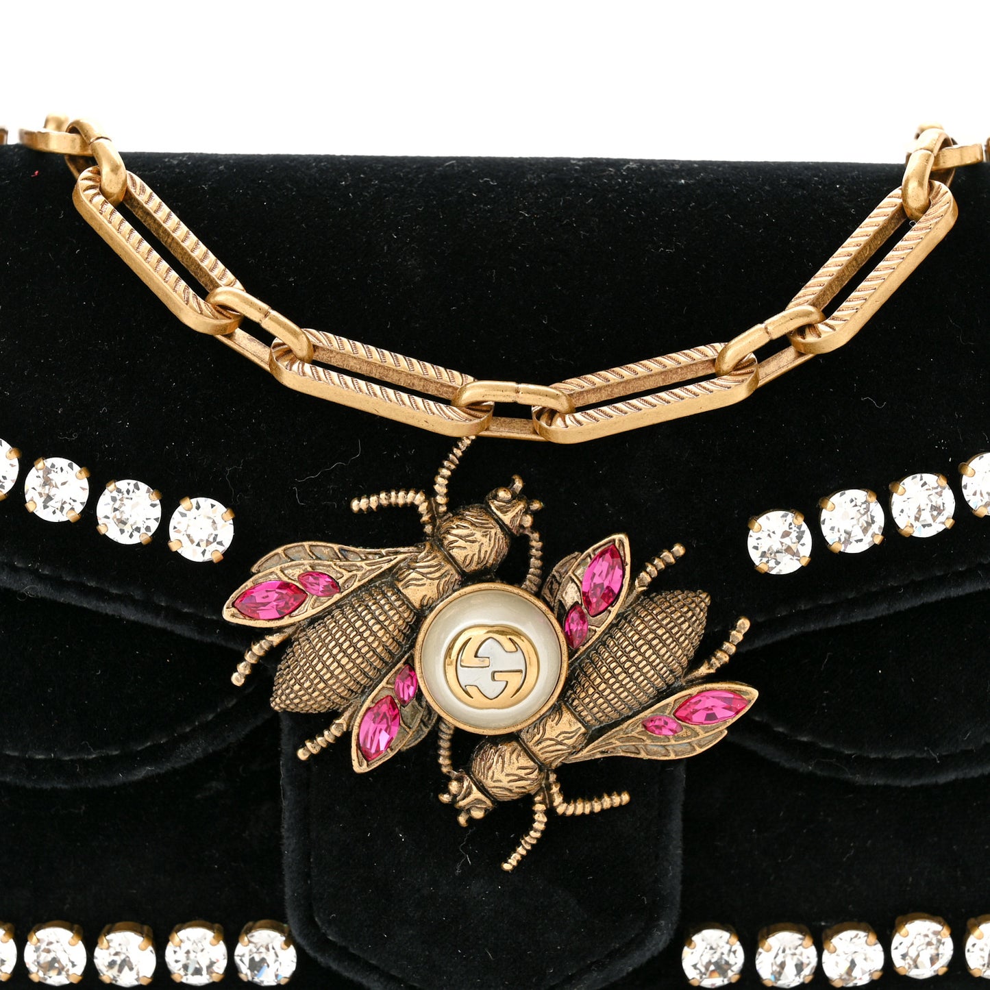 Velvet Crystal Mini Bee Broadway Shoulder Bag Black