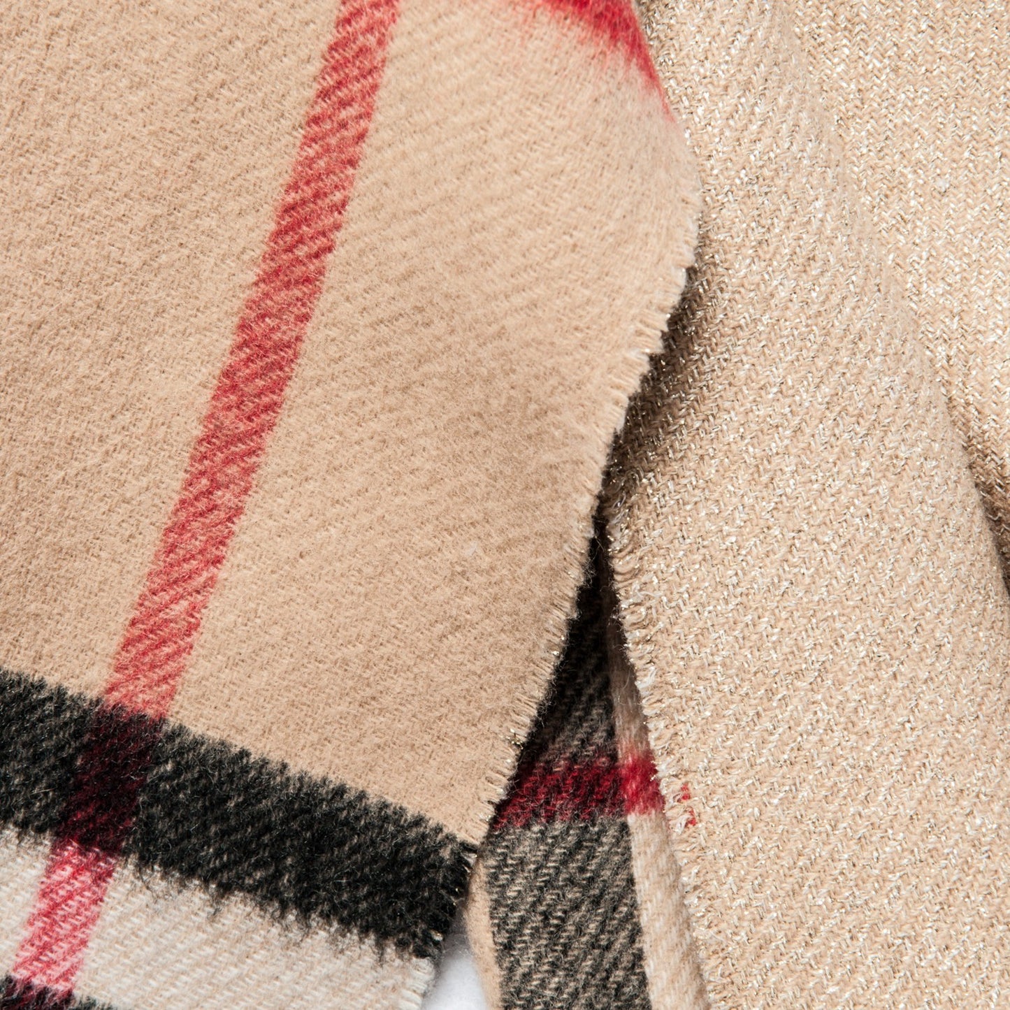Cashmere Metallic Reversible Giant Check Fringe Scarf Camel Gold