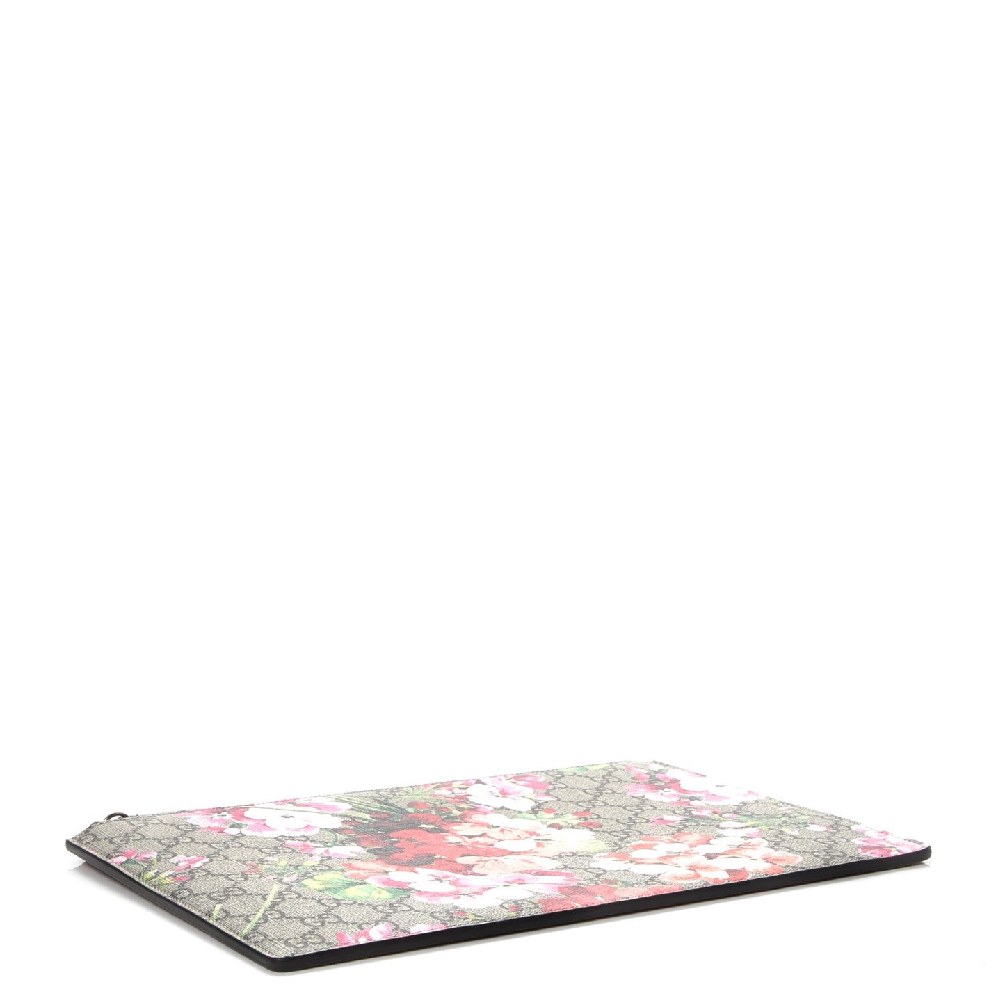 GG Supreme Monogram Blooms Suede Large Zip Pouch Beige Multicolor Dry Rose