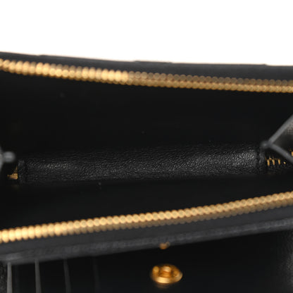 Saint Laurent Grain De Poudre Matelasse Chevron Monogram Compact Zip Around Wallet Black 6 of 9
