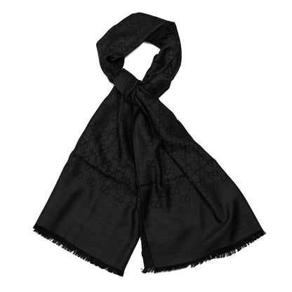 Gucci Wool Silk GG Monogram GGNat Plus Scarf Anthracite 1 of 4