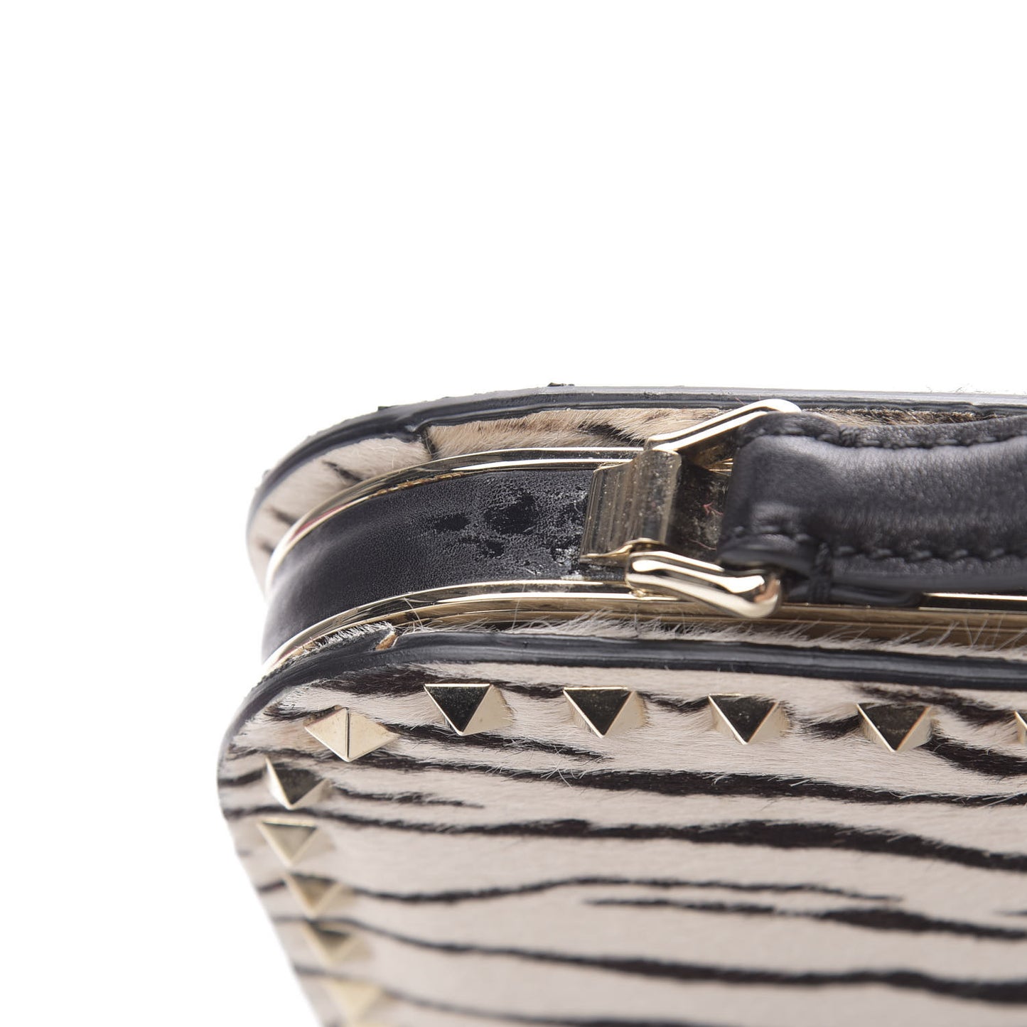 Pony Hair Zebra Rockstud Frame Bag Black Ivory