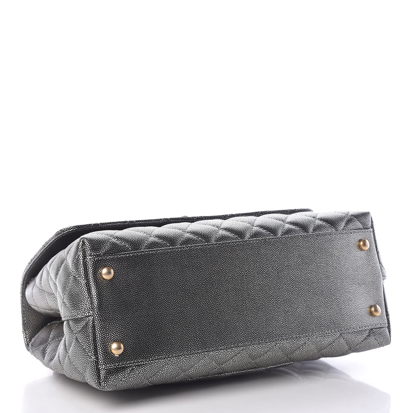 Metallic Caviar Quilted Small Coco Handle Flap Silver
